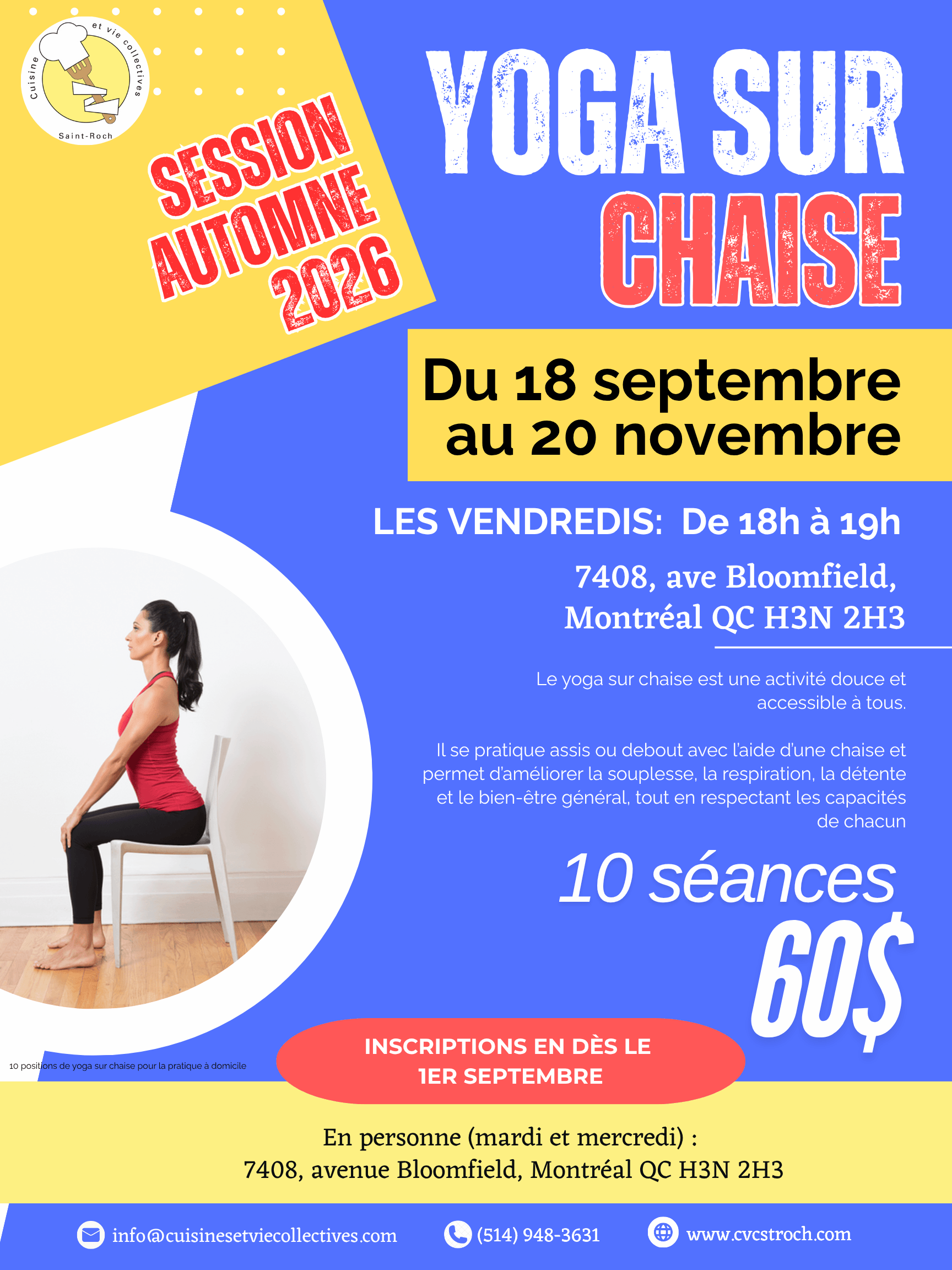 Image de l'article Session Automne 2026– Inscription aux cours de Yoga sur chaise!