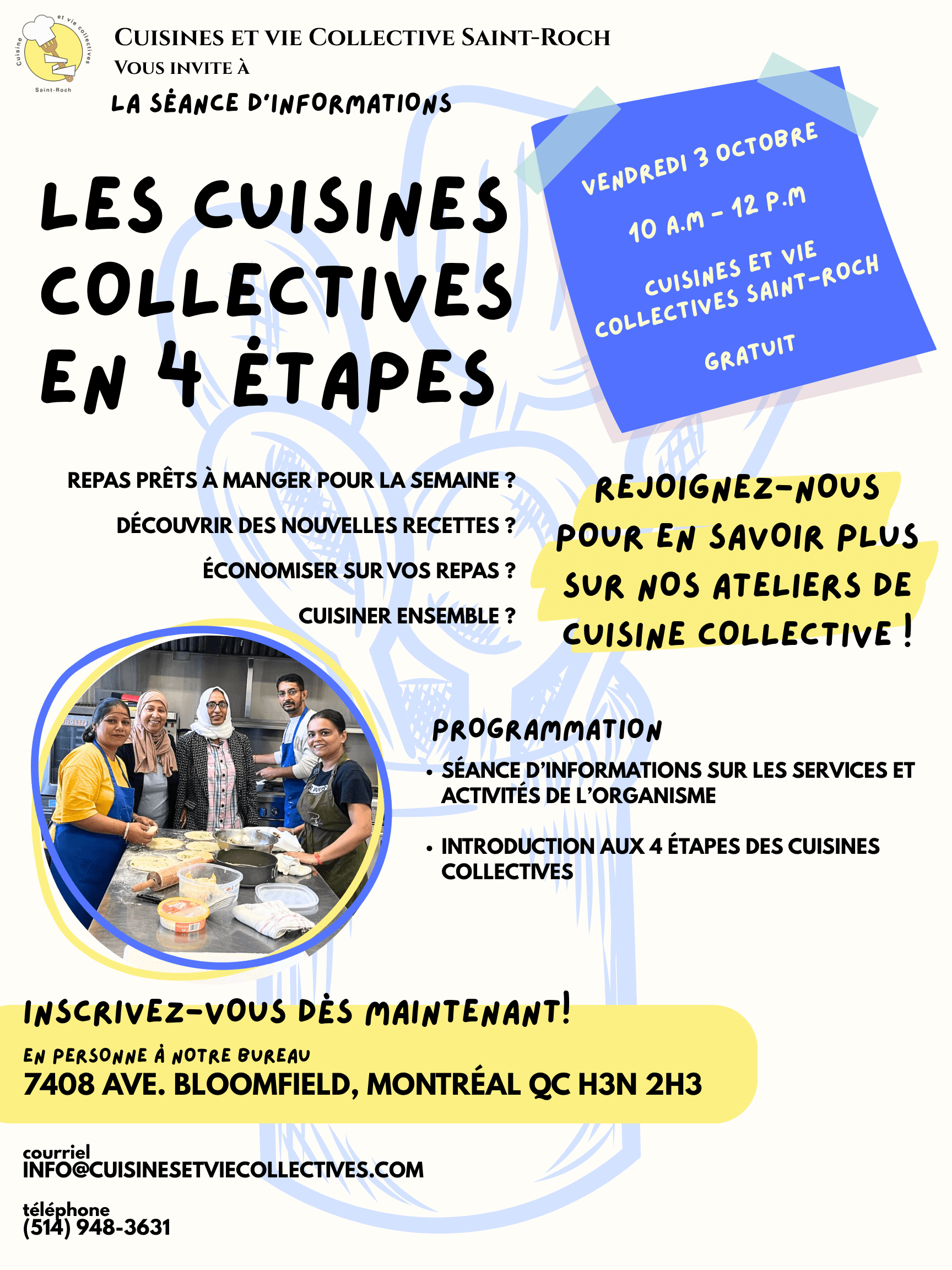 Image de l'article Invitation à une séance d’Information sur les Cuisines Collectives en 4 étapes !