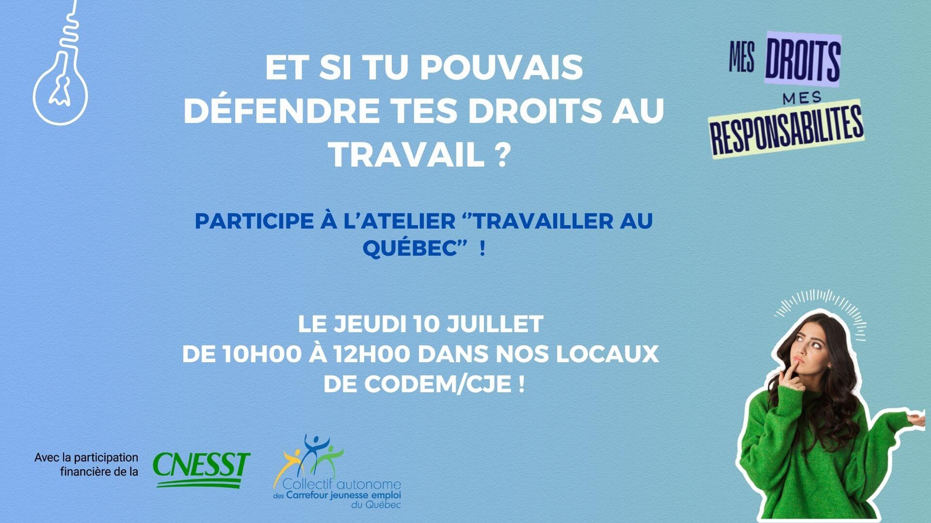 Image de l'article Atelier Mes droits, Mes responsabilités – Travailler au Québec
