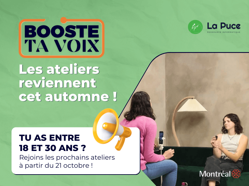 Image de l'article Les ateliers jeunesse «Booste ta voix» reviennent cet automne – Inscriptions ouvertes ! Pour les 18-30 ans