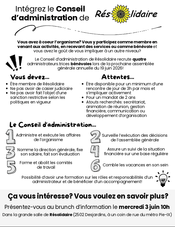 Image de l'article Résolidaire recherche des nouveaux administrateurs au Conseil d’administration!
