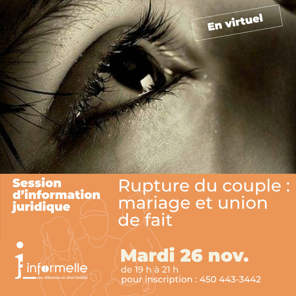 Image de l'article Session d’information juridique : rupture du couple, mariage et union de fait