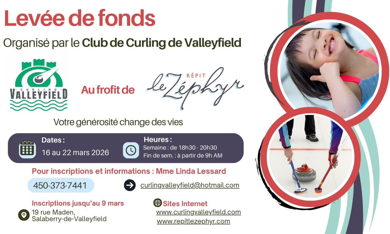 Image de l'article LEVÉE DE FONDS – TOURNOI DE CURLING VALLEYFIELD AU PROFIT DE RÉPIT LE ZÉPHYR – FUNDRAISER