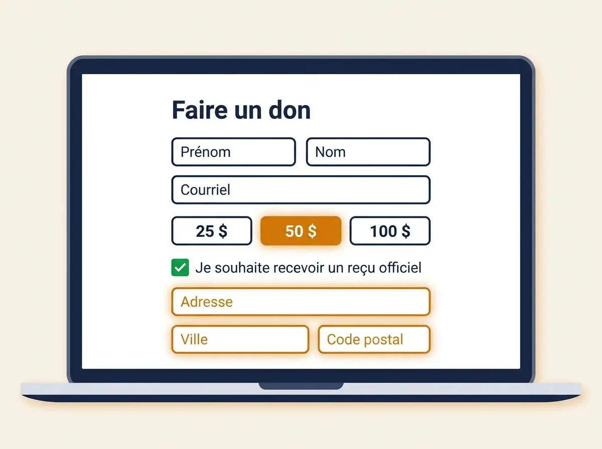 Formulaire de don en ligne avec demande de reçu officiel