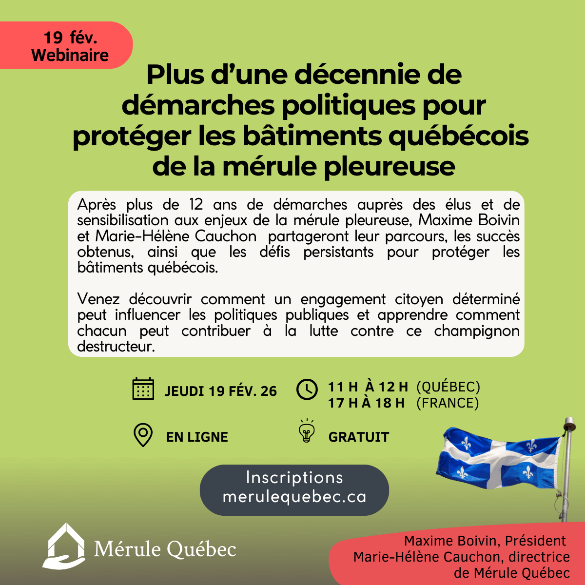 Image de l'article Plus d’une décennie de démarches politiques pour protéger les bâtiments québécois de la mérule pleureuse – Webinaire