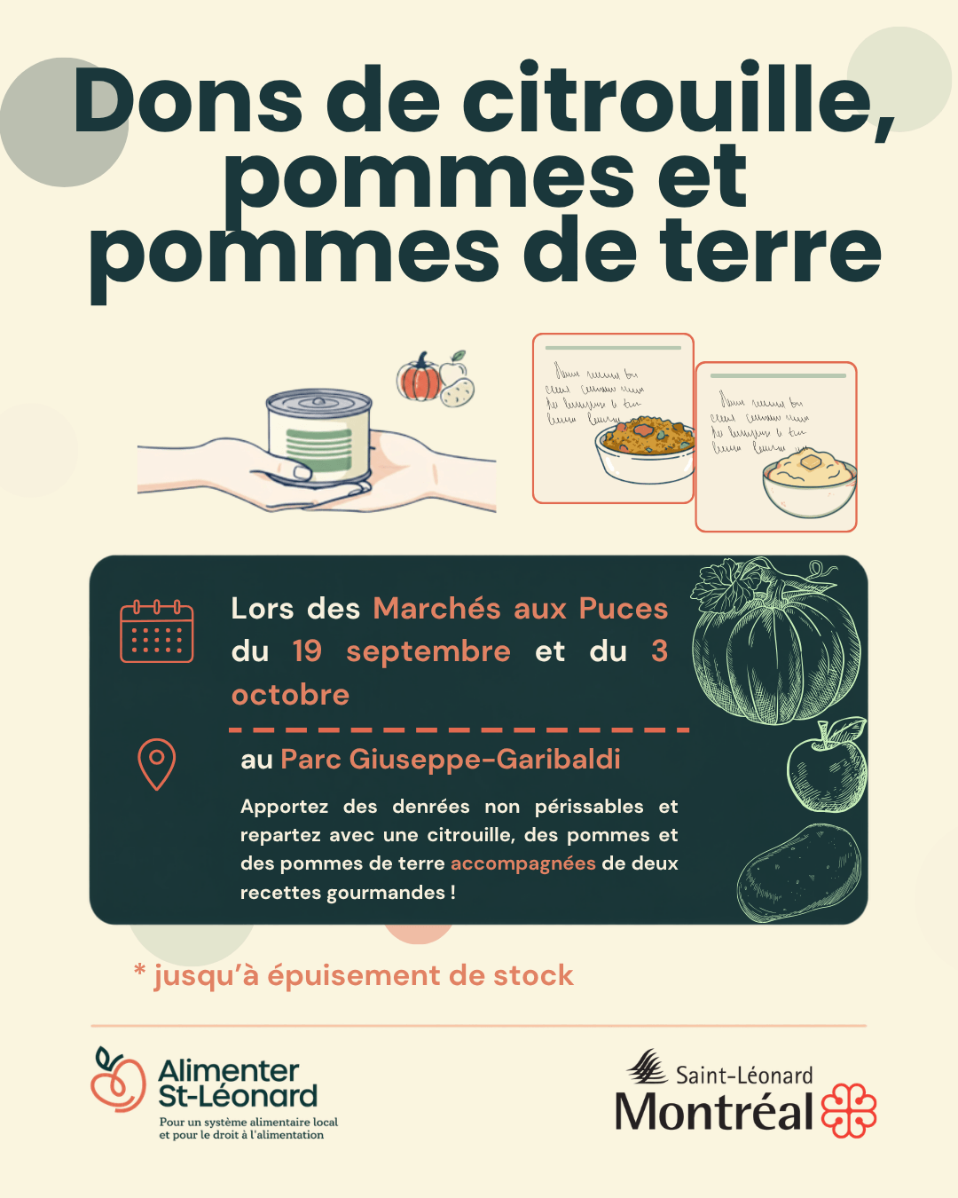 Image de l'article Une citrouille contre un don : partageons la récolte à Saint-Léonard ! 🎃🥫