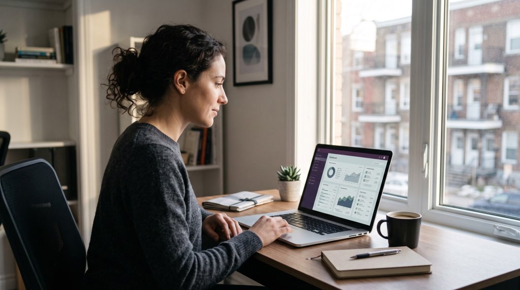 Webmestre vérifiant un site WordPress après une mise à jour, bureau à Montréal