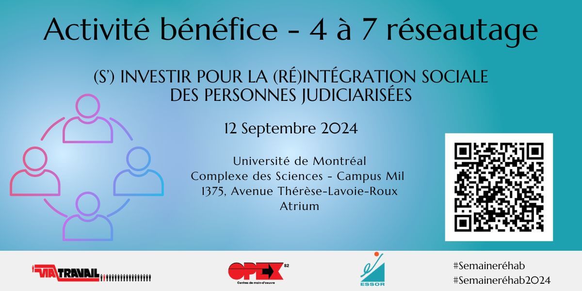 Image de l'article 12 septembre : Événement-bénéfice par Via-Travail Inc. / (S’) investir pour la (ré)intégration sociale des personnes judiciarisées