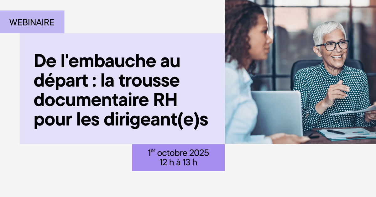Image de l'article Webinaire – Midi-Affaires : De l’embauche au départ, la trousse documentaire RH pour les dirigeant(e)s