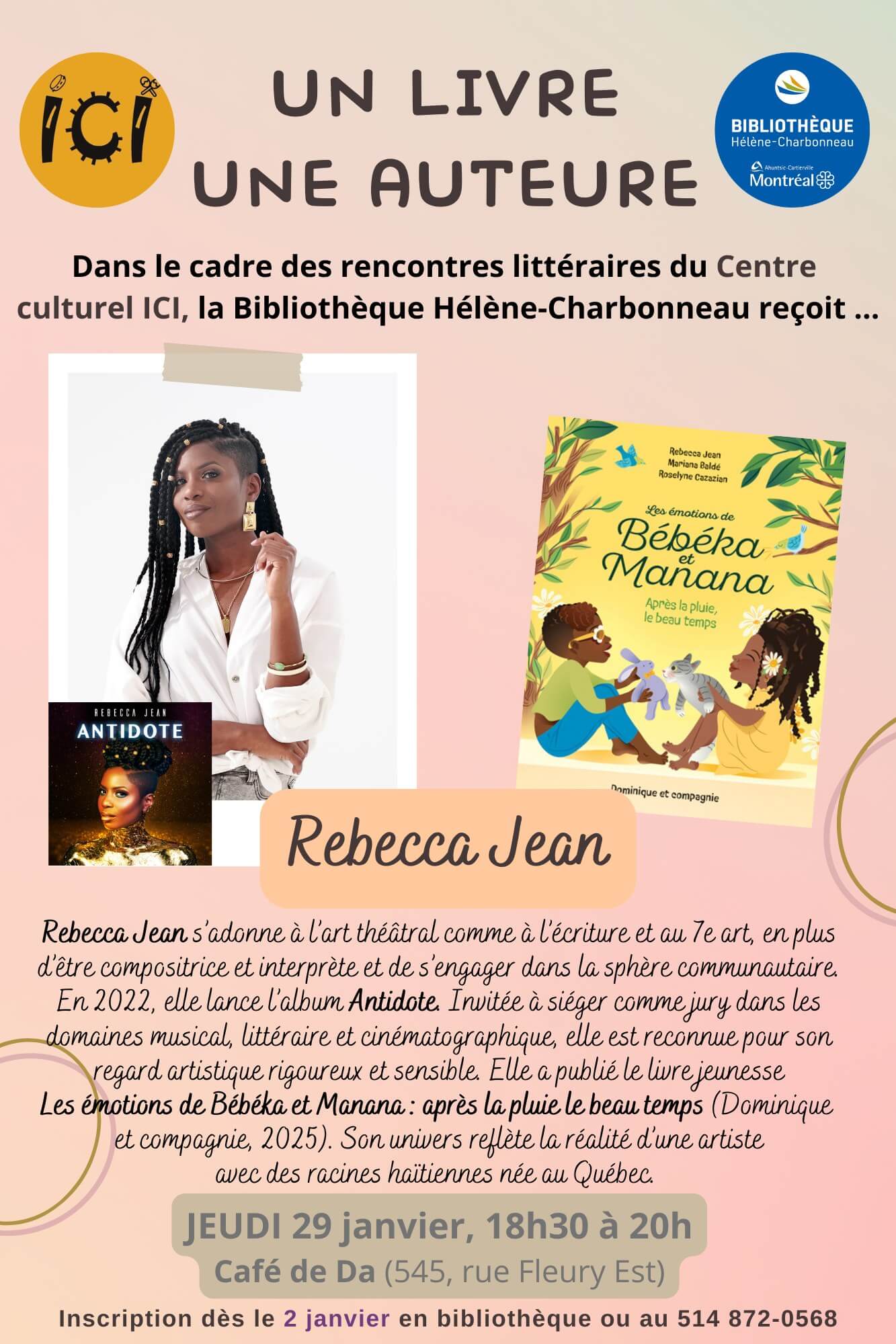 Image de l'article UN LIVRE…UNE AUTEURE- avec REBECCA JEAN -29 janvier 18h30