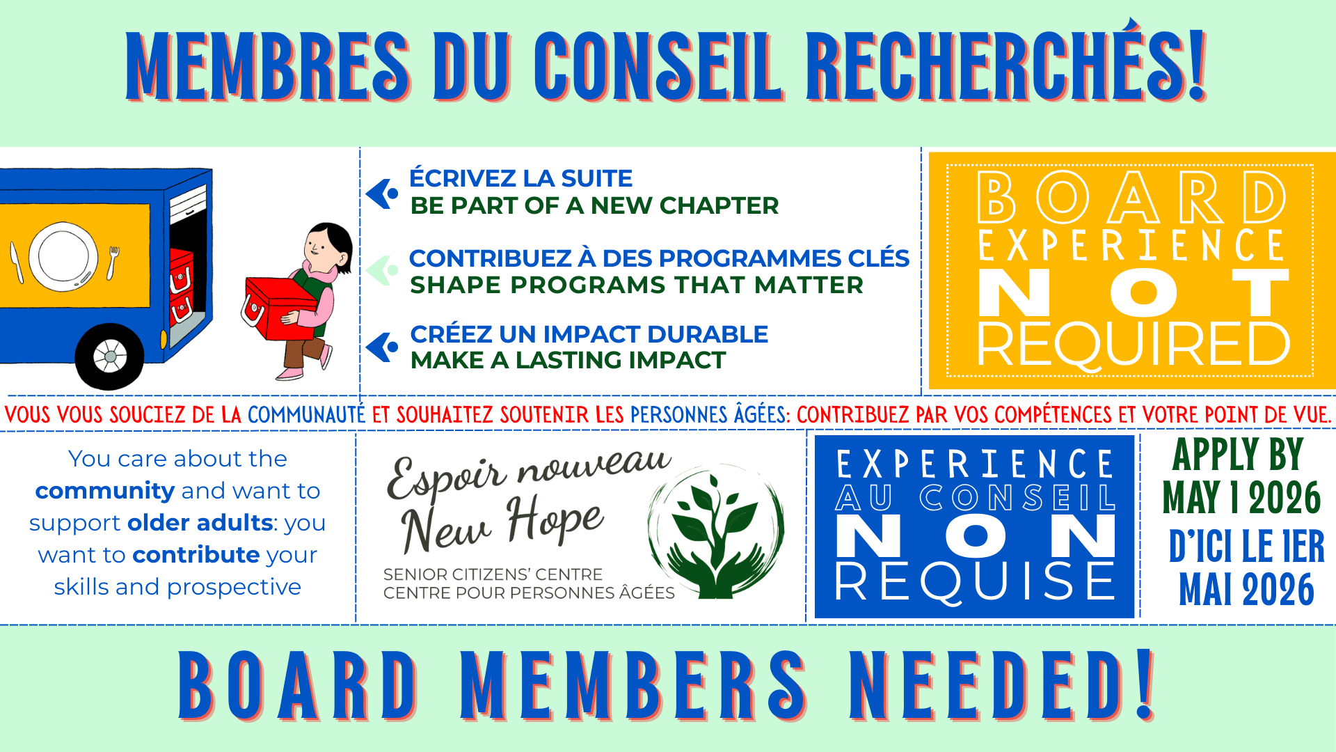 Image de l'article Nous sommes à la recherche de membres pour notre conseil d’administration! Board Members Needed!