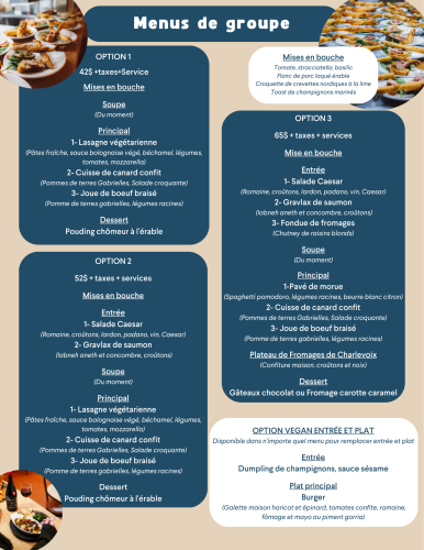 Menus groupes Bistro des Balcons