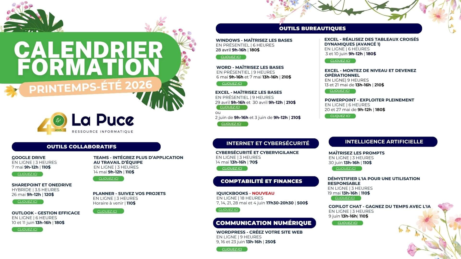 Image de l'article Le nouvel horaire des formations de La Puce ressource informatique est prêt!